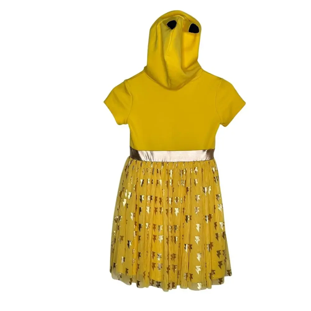 Pokémon Girls 10/12 Pikachu Hooded Tulle Dress Gold Lightning Cosplay Kidcore